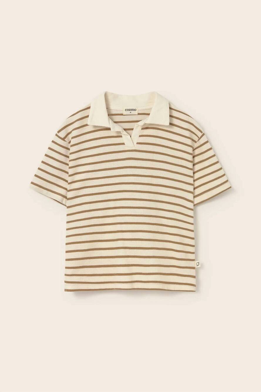NEW MY LITTLE COZMO boys double-faced polo t-shirt in sand